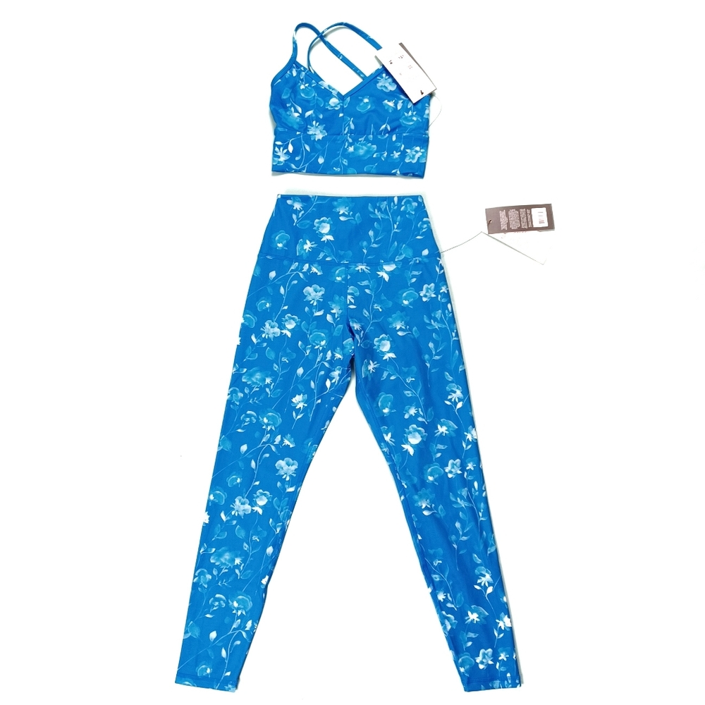 Glyder Size XS High Power II Electric Blue High Waisted Legging Bra Set Floral